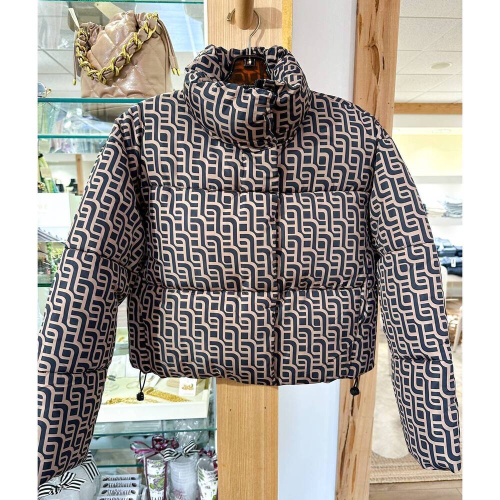 NEW DELUC baptisia puffer jacket in beige & brown pattern - Picture 3 of 4